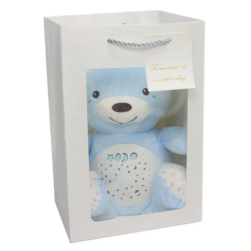Blue baby star projection plush toy bear 30 cm soft short plush with sponge filling