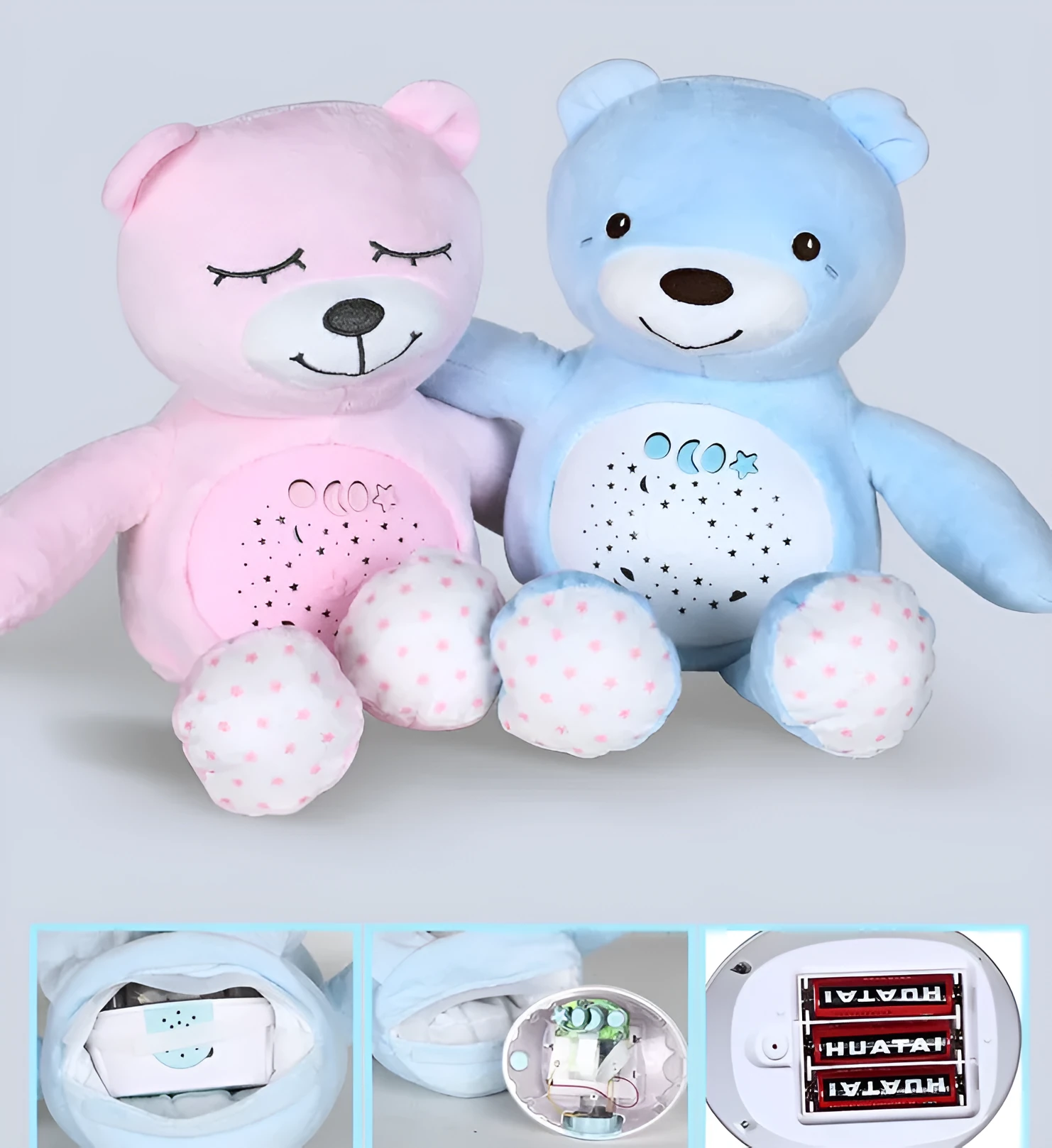 Blue baby star projection plush toy bear 30 cm soft short plush with sponge filling
