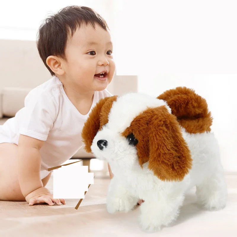 Children's electric animal plush toy robot dog walking with tail shaking in brown colour 18cm