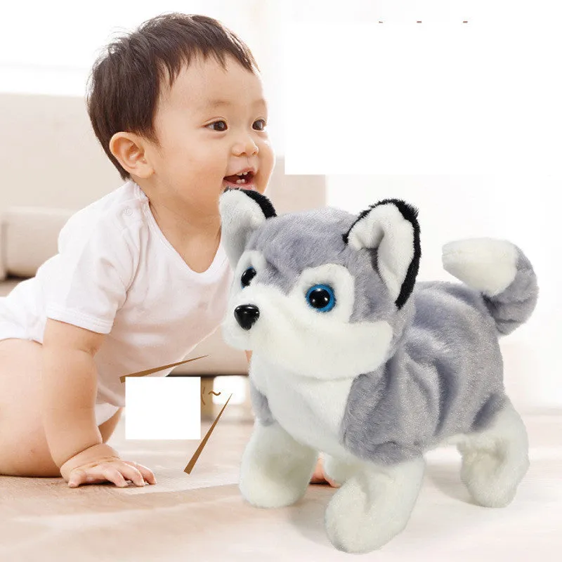 Children's electric animal plush toy robot dog walking with tail shaking in brown colour 18cm