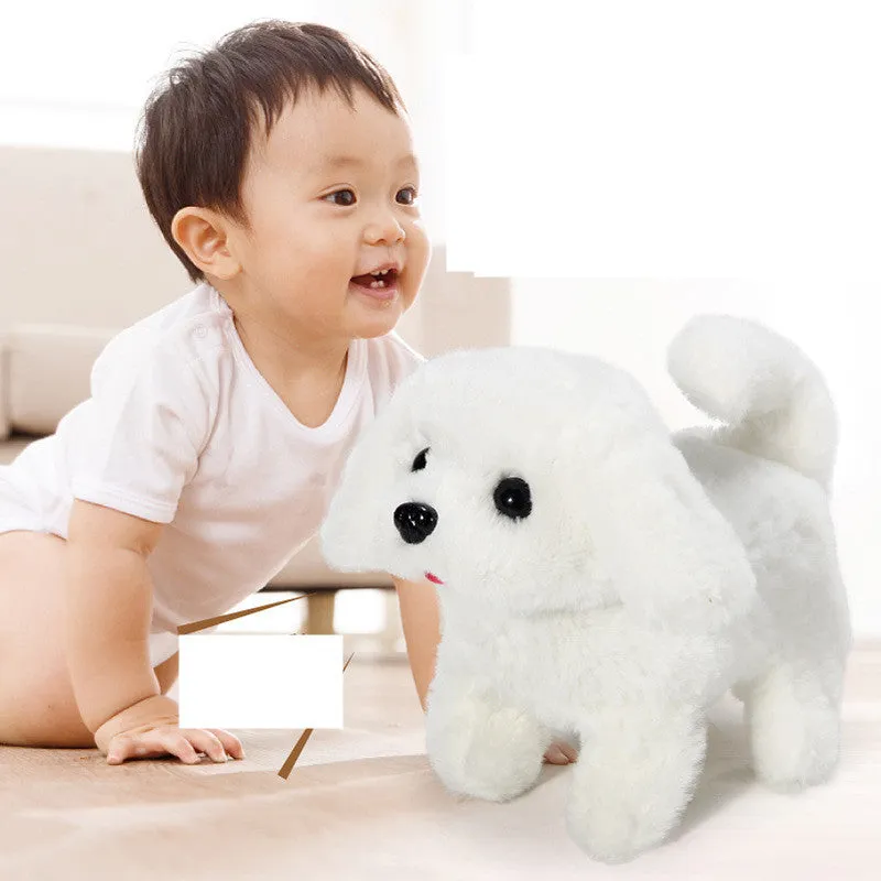 Children's electric animal plush toy robot dog walking with tail shaking in brown colour 18cm