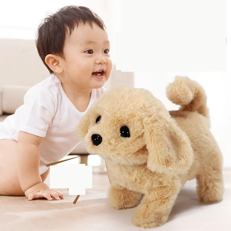 Children's electric animal plush toy robot dog walking with tail shaking in brown colour 18cm