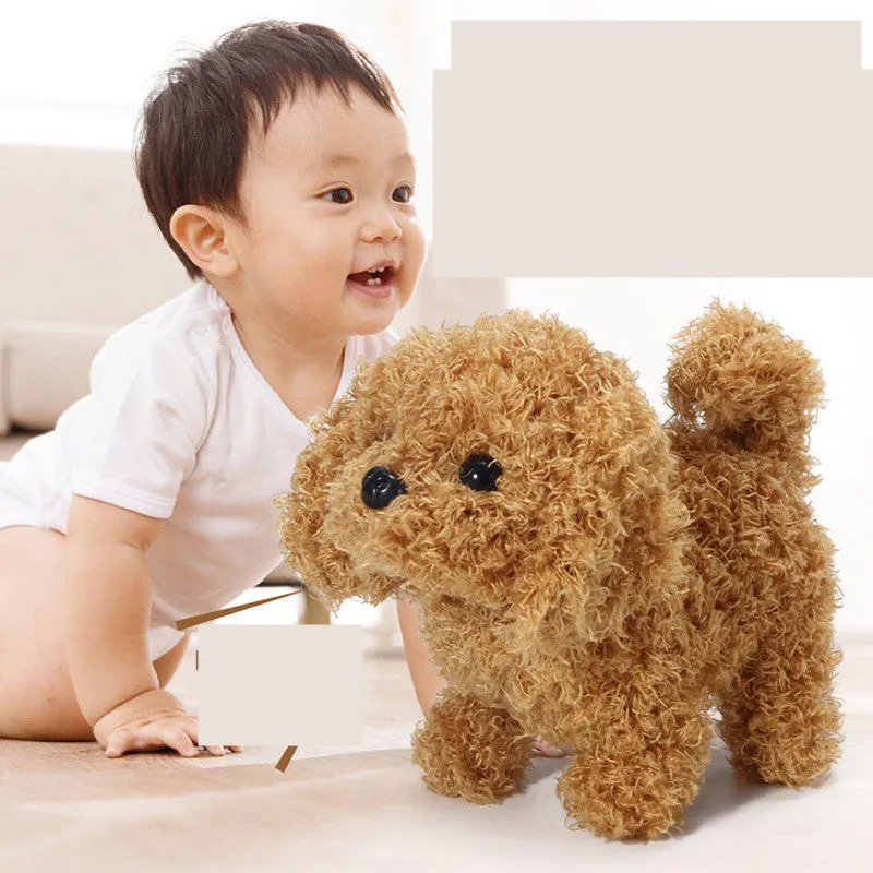 Children's electric animal plush toy robot dog walking with tail shaking in brown colour 18cm