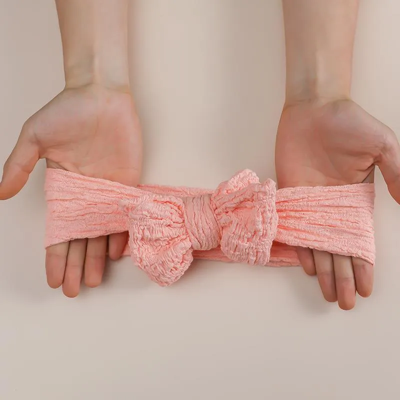 DIY Bowknot Kids Headband – woven cloth, high elastic, plaid pattern, children's hairband in beige