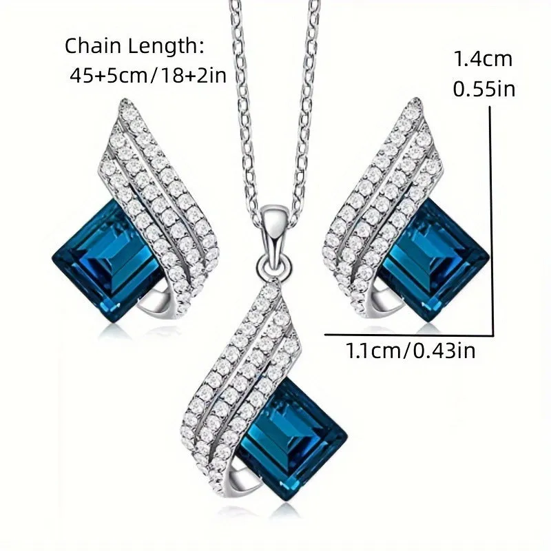 Women's electroplated necklace and earring set with alloy pendant and cross chain glass ornament