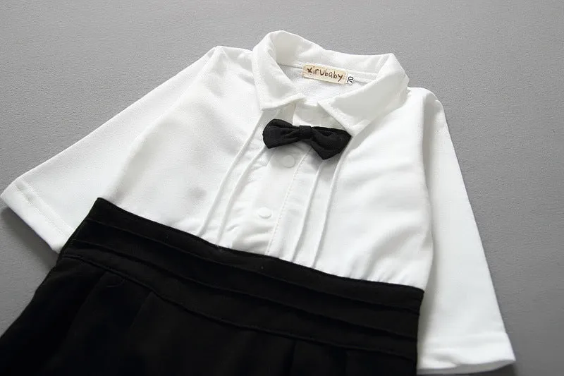 Baby boy gentleman dress long sleeve suit in black cotton fabric on white background