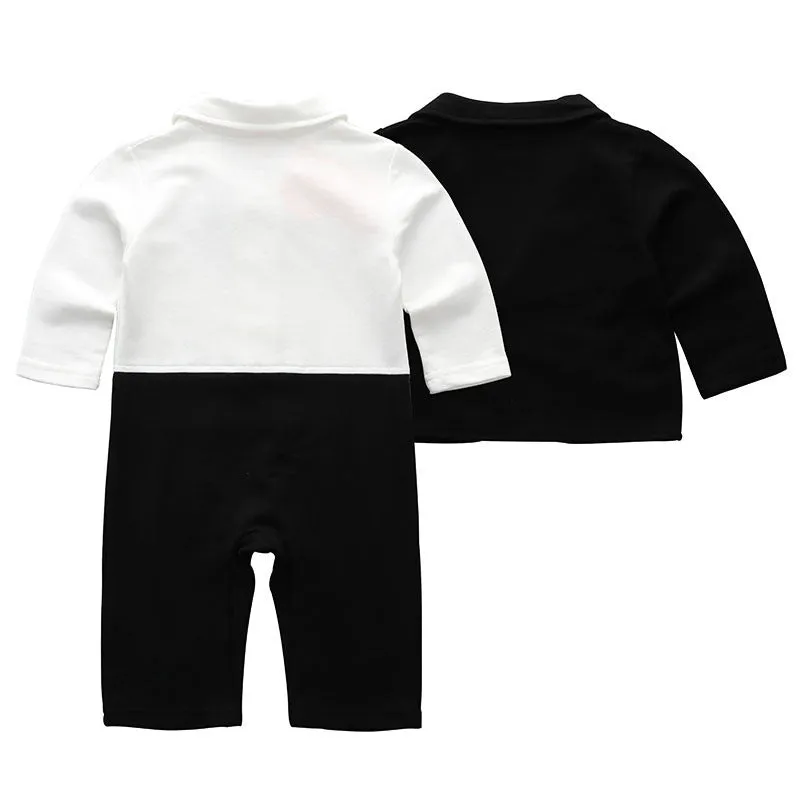 Baby boy gentleman dress long sleeve suit in black cotton fabric on white background
