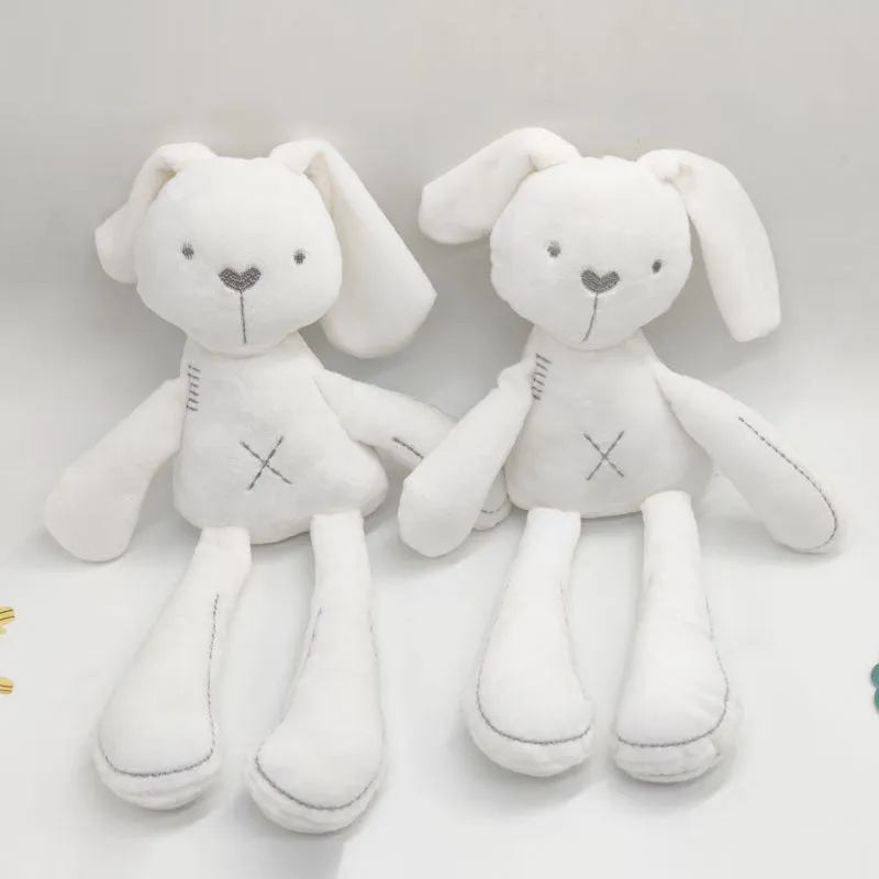 Soft 40cm baby rabbit short plush toy in pink, white, and orange for infants 0-3 years
