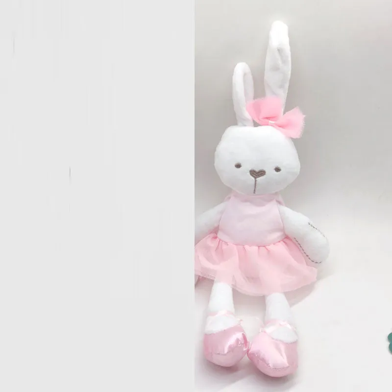 Soft 40cm baby rabbit short plush toy in pink, white, and orange for infants 0-3 years