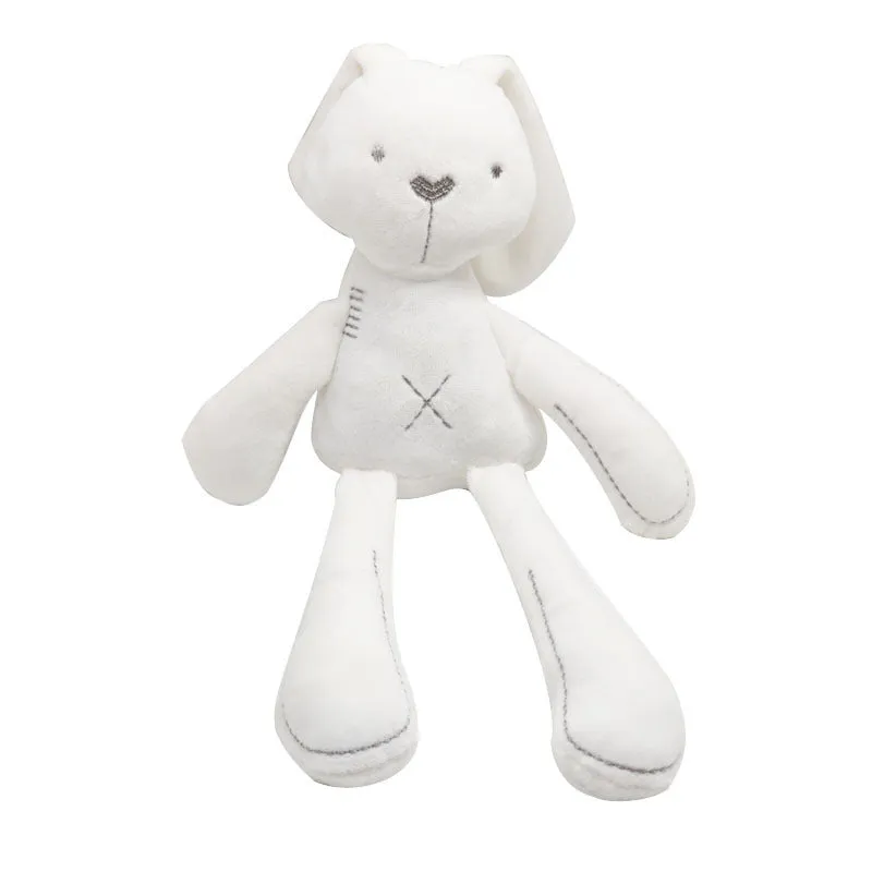 Soft 40cm baby rabbit short plush toy in pink, white, and orange for infants 0-3 years