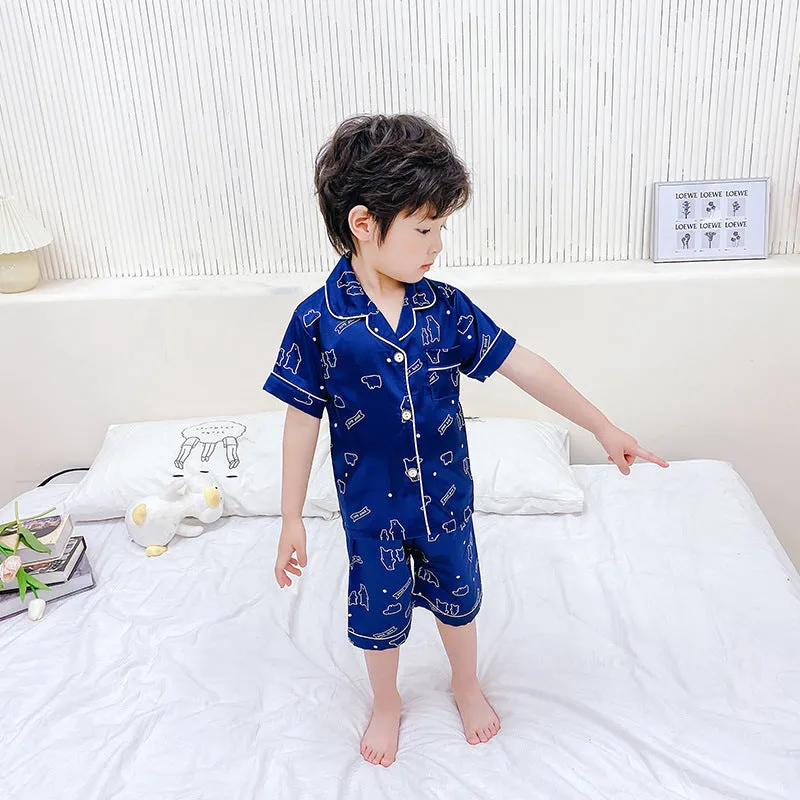 Children's pajamas set in Korean style with cartoon animal print, acetate fibre, sizes 110-160cm