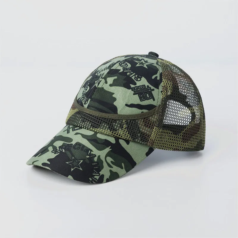 Boys baseball cap sun hat in alphabet camouflage with brim for sun protection