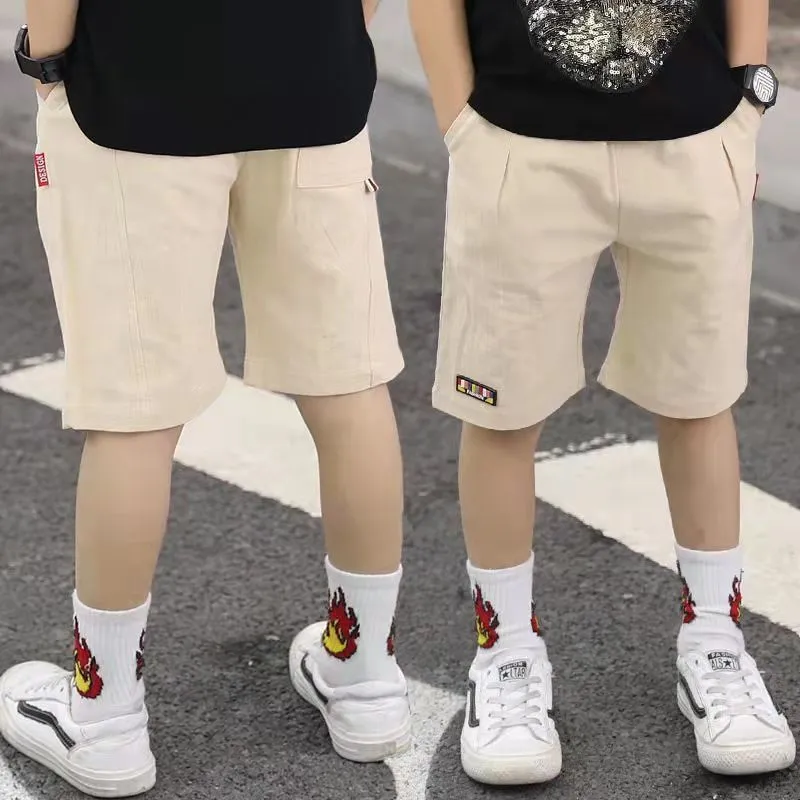 Summer boys cotton shorts with tether fly and cropped length in five colours black cyan green khaki yellow