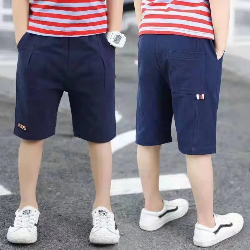 Summer boys cotton shorts with tether fly and cropped length in five colours black cyan green khaki yellow