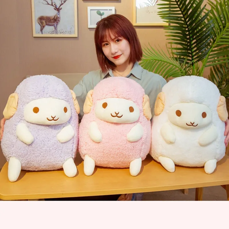 Cute sitting little sheep doll plush toy in pink, super soft short plush, 30cm height