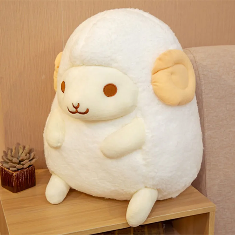 Cute sitting little sheep doll plush toy in pink, super soft short plush, 30cm height