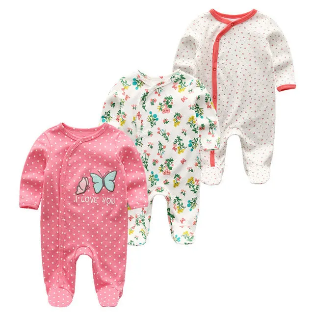 Baby girl long sleeve winter clothing set with floral pattern in artificial coloured cotton, available in 5 colours and sizes 3M to 12M
