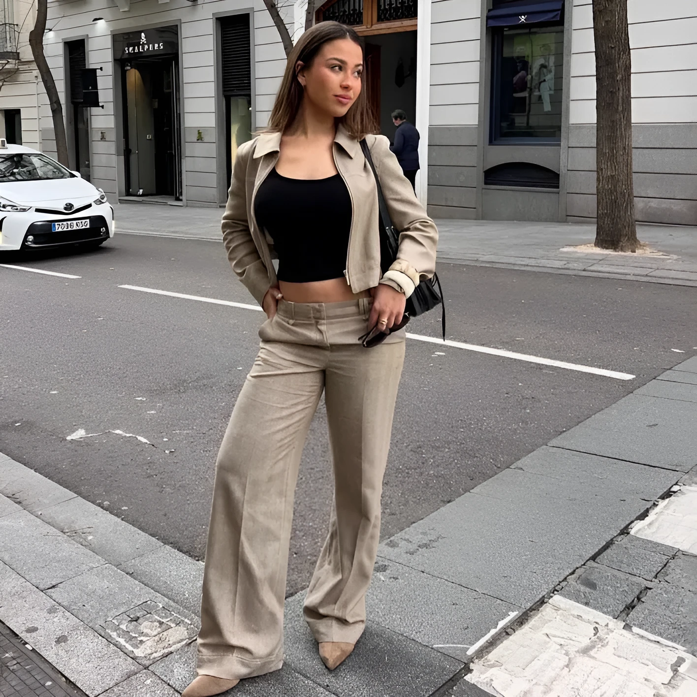 Women's herringbone pattern suit set with 3D embroidery jacket and trousers