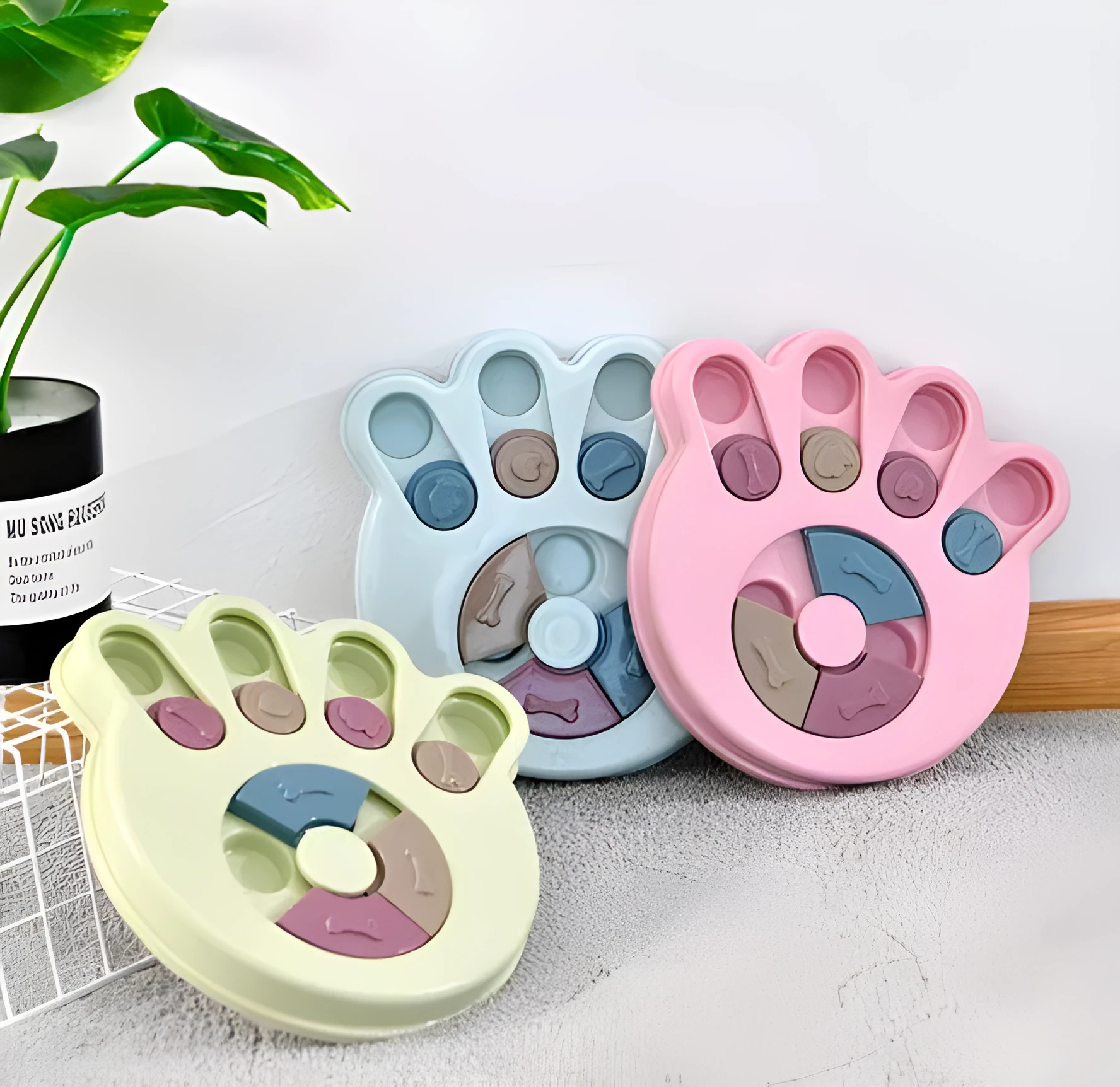 Blue slow feed dog bowl with non-slip base and food sections, made from thickened PP material