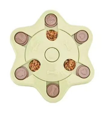 Blue slow feed dog bowl with non-slip base and food sections, made from thickened PP material