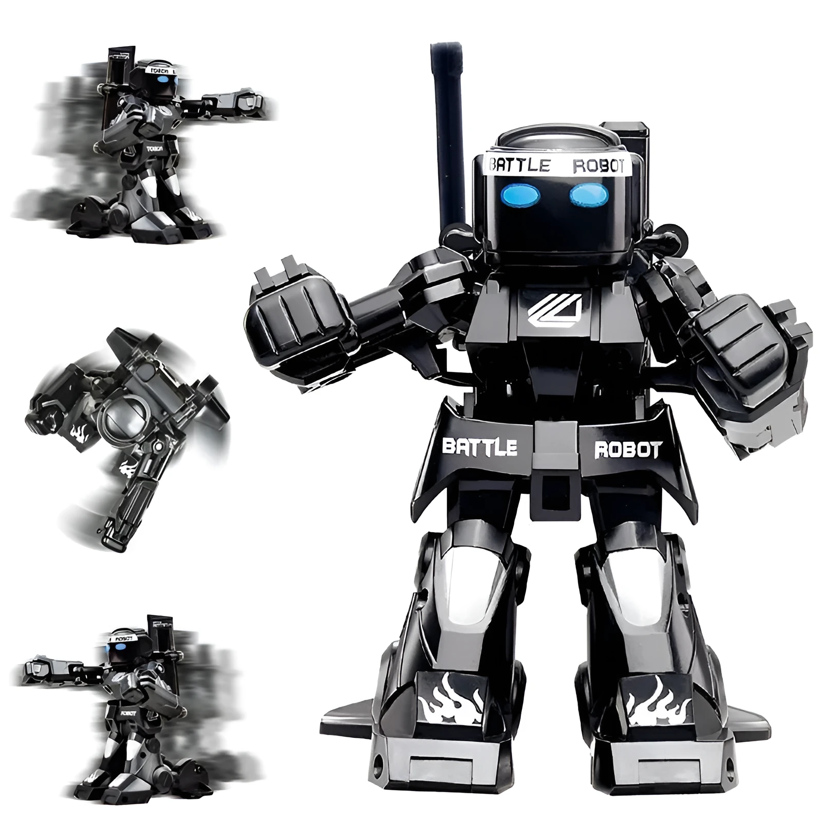 Mini RC battle robot 777-615 with remote control, sound and light effects, plastic body, 7x6.5x9.5cm