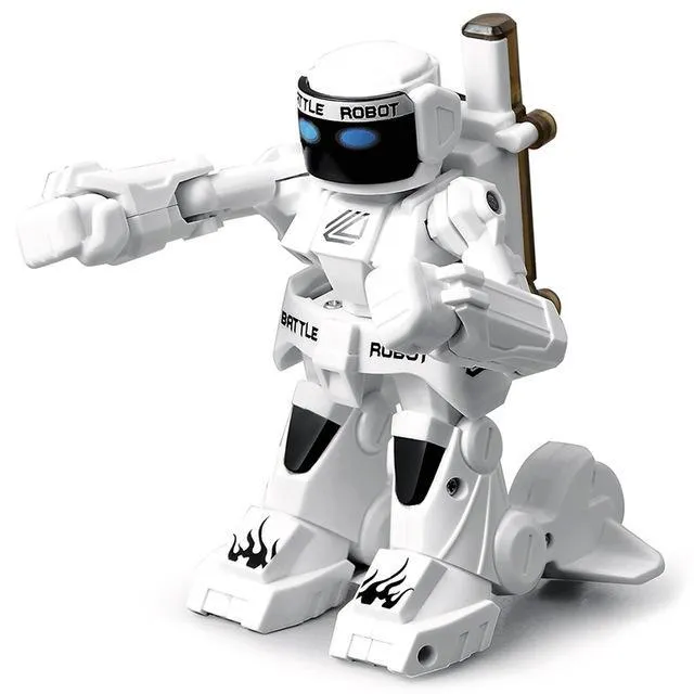 Mini RC battle robot 777-615 with remote control, sound and light effects, plastic body, 7x6.5x9.5cm