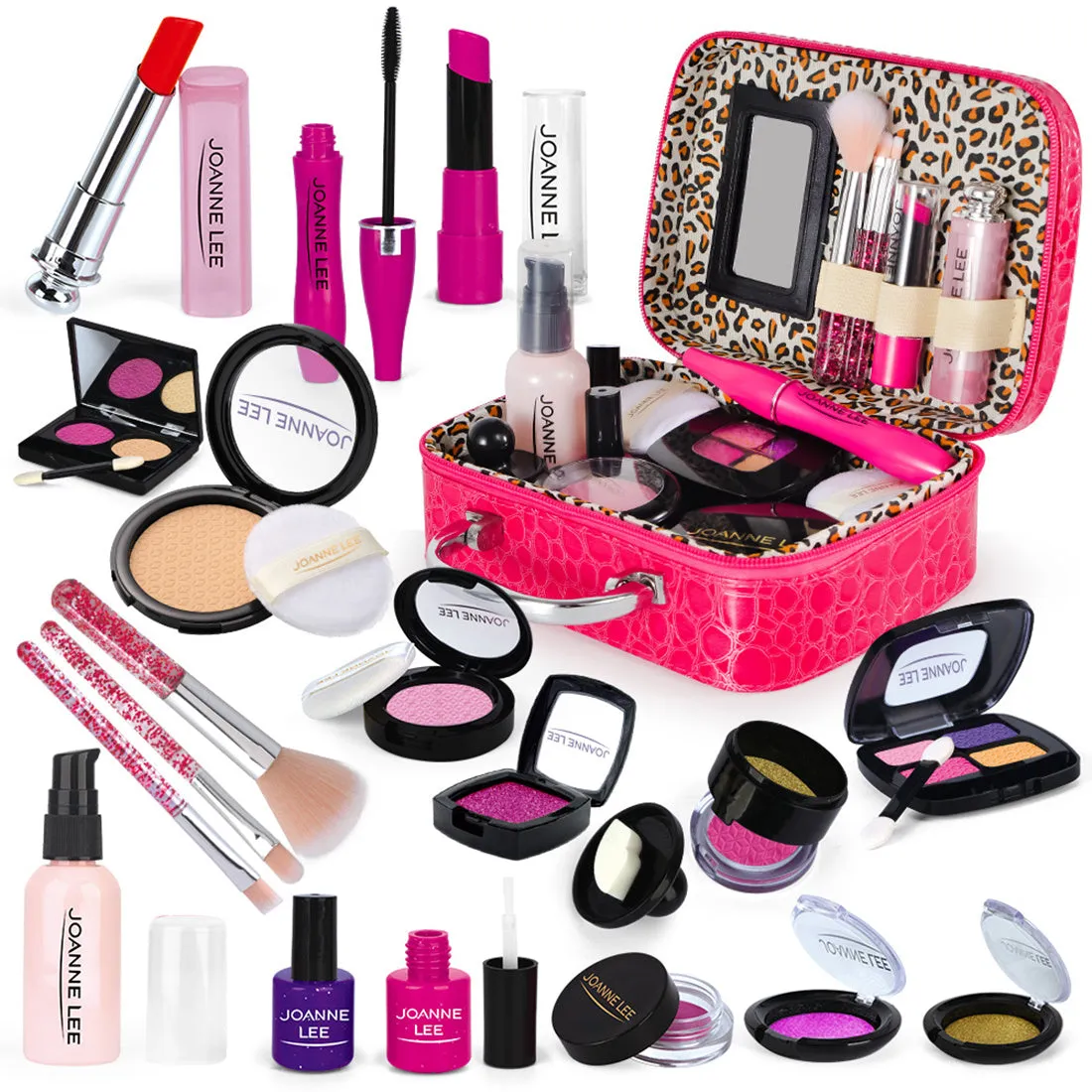 21-piece children's simulation makeup toy set in pink leather-look handbag with bronzing gift box