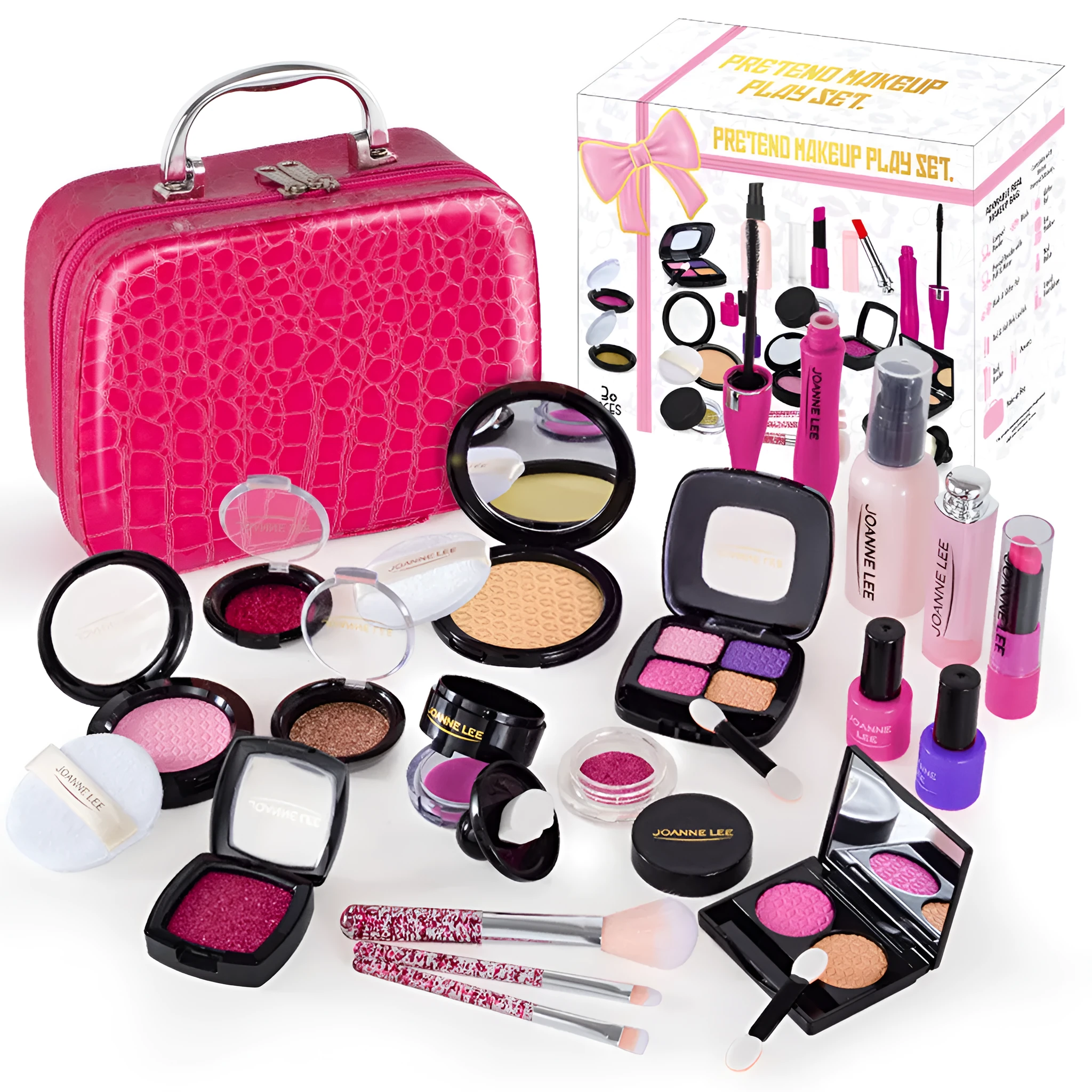 21-piece children's simulation makeup toy set in pink leather-look handbag with bronzing gift box