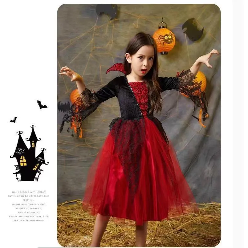 Children's witch costume set with cape and dress in polyester fibre blend, multiple sizes 90-170cm
