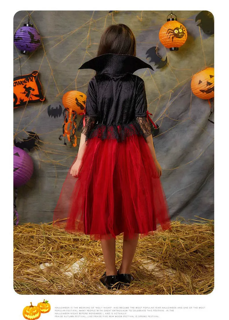 Children's witch costume set with cape and dress in polyester fibre blend, multiple sizes 90-170cm