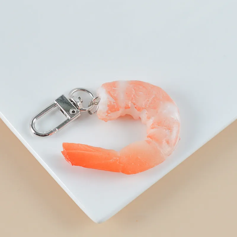 PVC simulation seafood shrimp keychain with door buckle attachment 1.5cm thickness