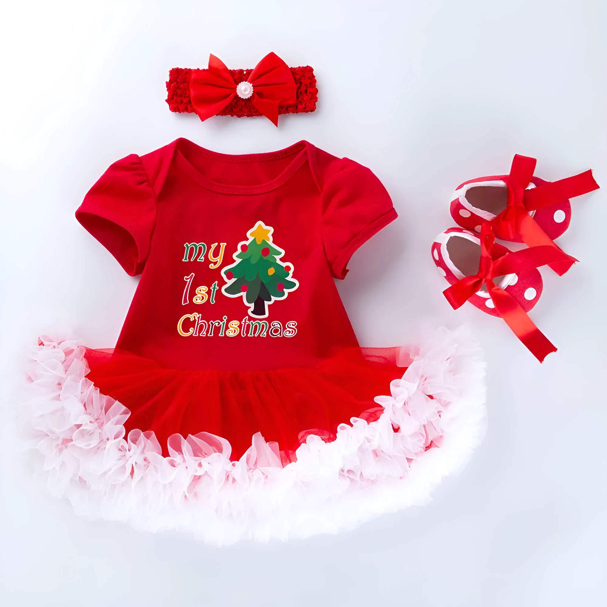 Baby girl short sleeve cartoon romper mesh dress in cotton princess style with bow