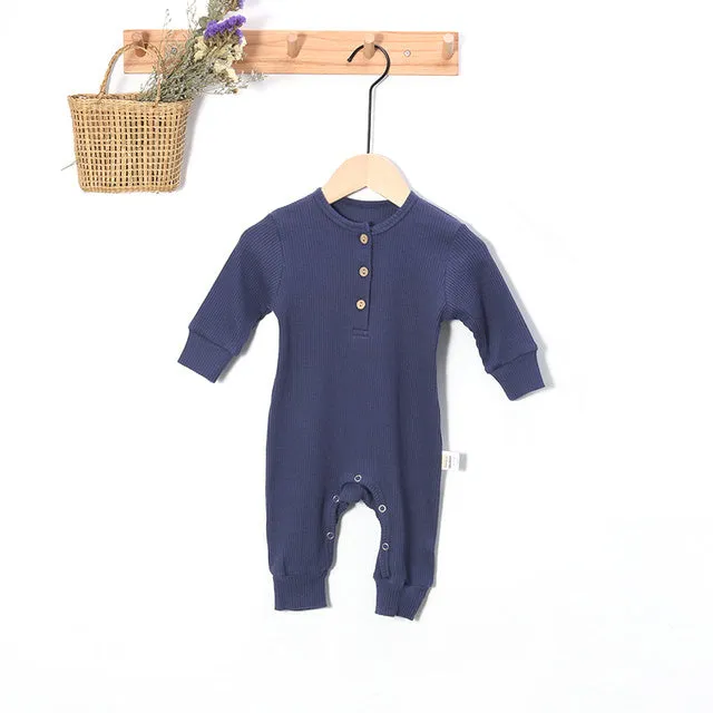 Cotton denim baby jumpsuit for newborn girls, long sleeve, autumn winter outfit, available in multiple colours