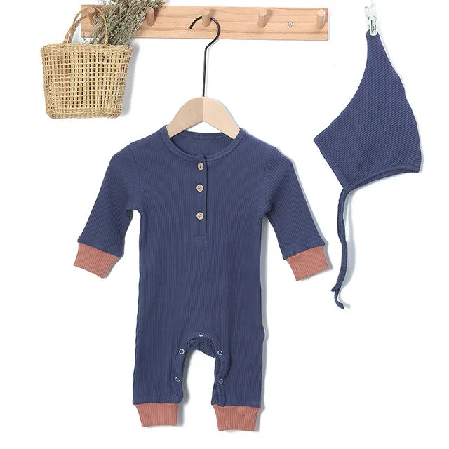 Cotton denim baby jumpsuit for newborn girls, long sleeve, autumn winter outfit, available in multiple colours