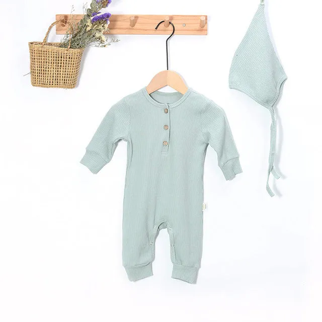 Cotton denim baby jumpsuit for newborn girls, long sleeve, autumn winter outfit, available in multiple colours