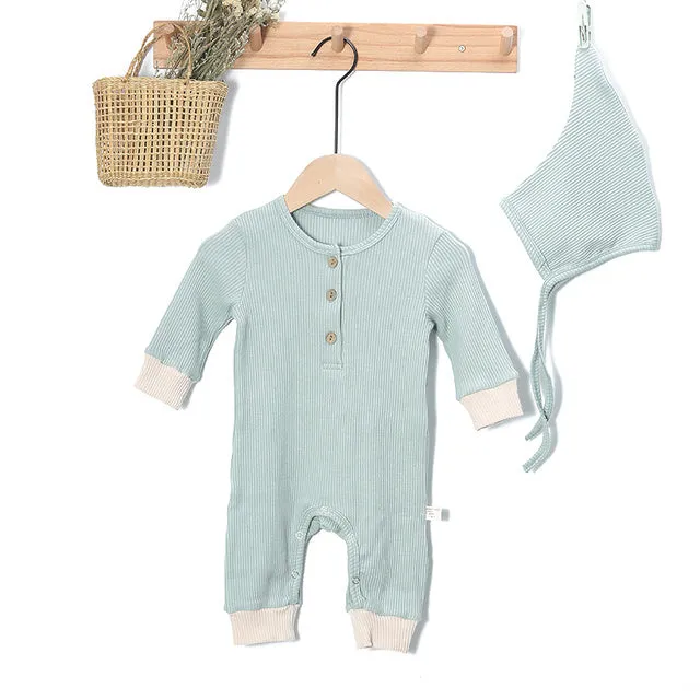 Cotton denim baby jumpsuit for newborn girls, long sleeve, autumn winter outfit, available in multiple colours