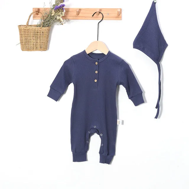 Cotton denim baby jumpsuit for newborn girls, long sleeve, autumn winter outfit, available in multiple colours