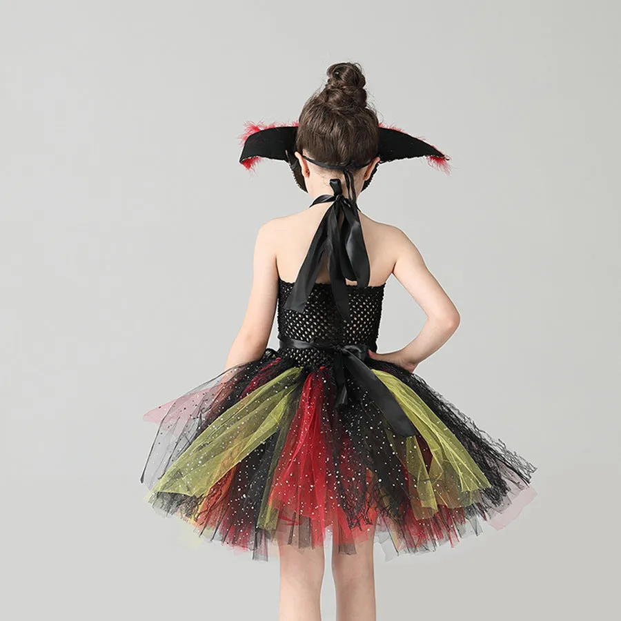 Girls sleeveless pirate dress costume with sequins and mesh for Halloween, shown in pirate skirt colour.