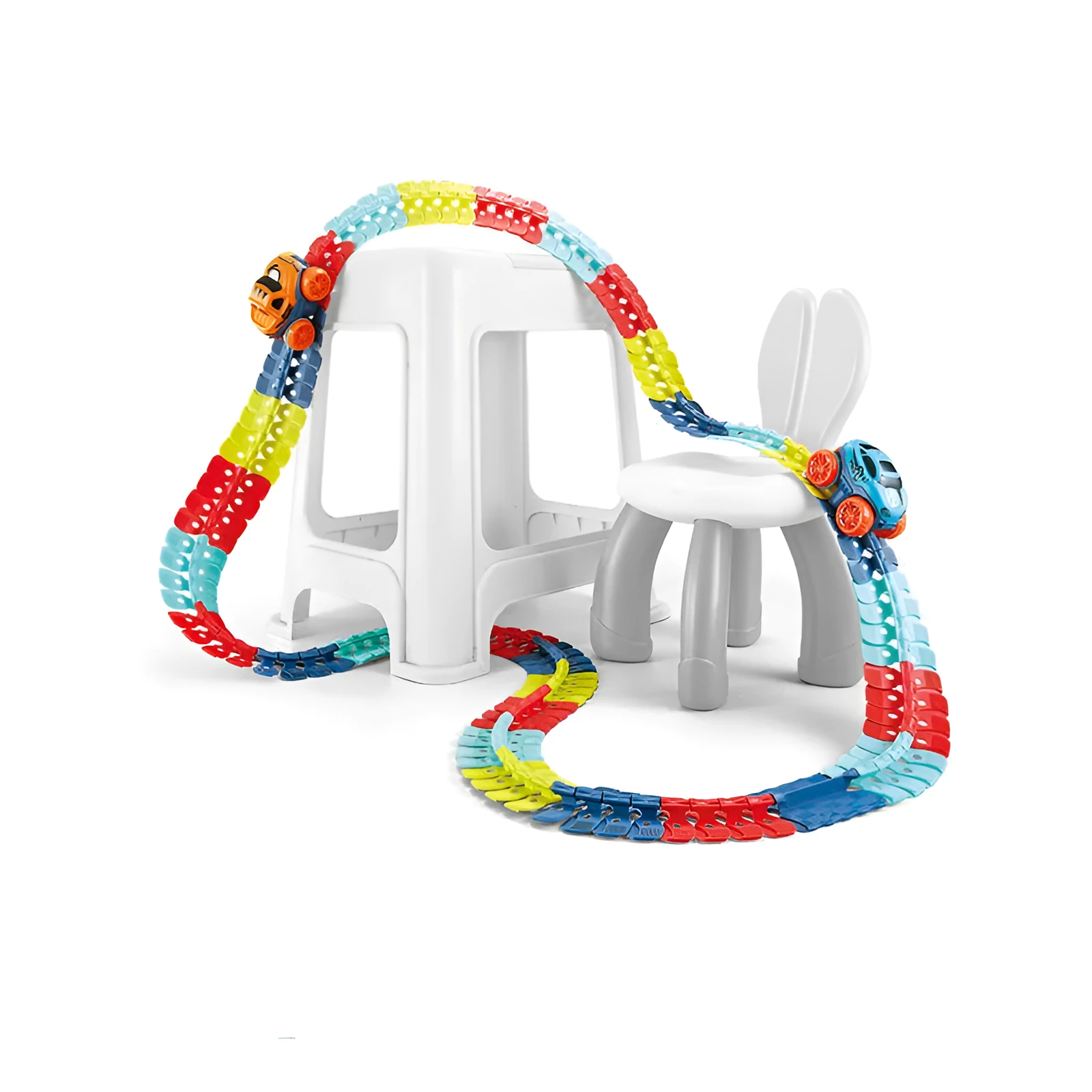 DIY plastic track assembly set for climbing electric car lights toy in multiple pack sizes