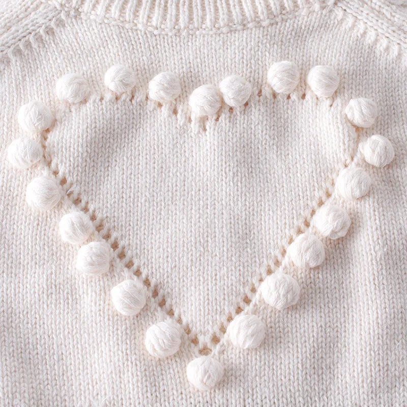 Baby girl knitted cotton long sleeve bodysuit in apricot, handmade love sweater style, size 73cm