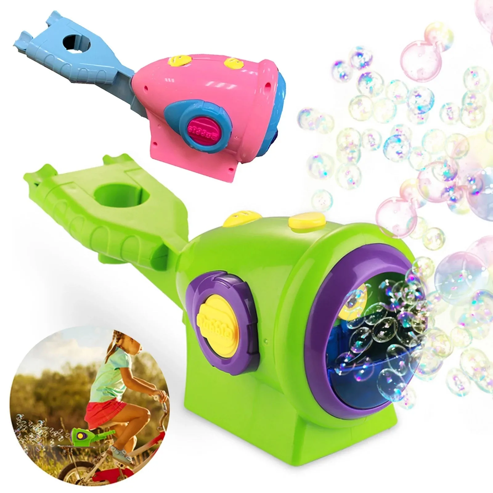 Pink automatic bubble machine with quiet motor and fixing bracket for outdoor kids party