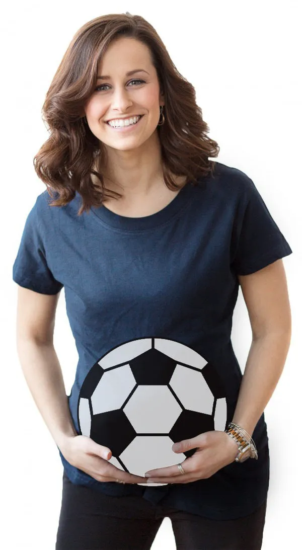 White cotton maternity t-shirt with hand print pattern, round collar, short sleeves on model