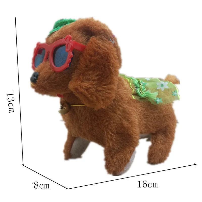 Electric musical plush dog in purple with walking rope and musical notes, 13x7x14cm