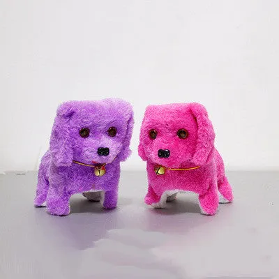 Electric musical plush dog in purple with walking rope and musical notes, 13x7x14cm