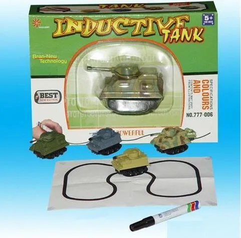 Mini plastic inductive toy truck with optical sensor following a black line on white paper, batteries and marker pen included