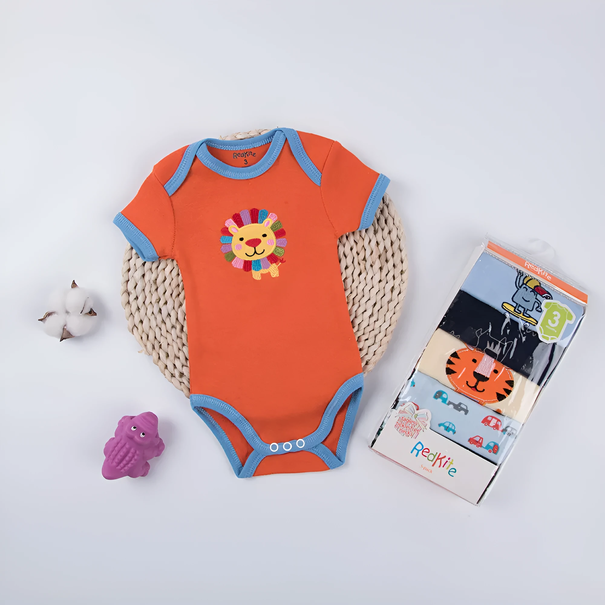 Baby Triangle Harmony 5-piece cotton bodysuit set with random colour, sizes 3 months to 24 months