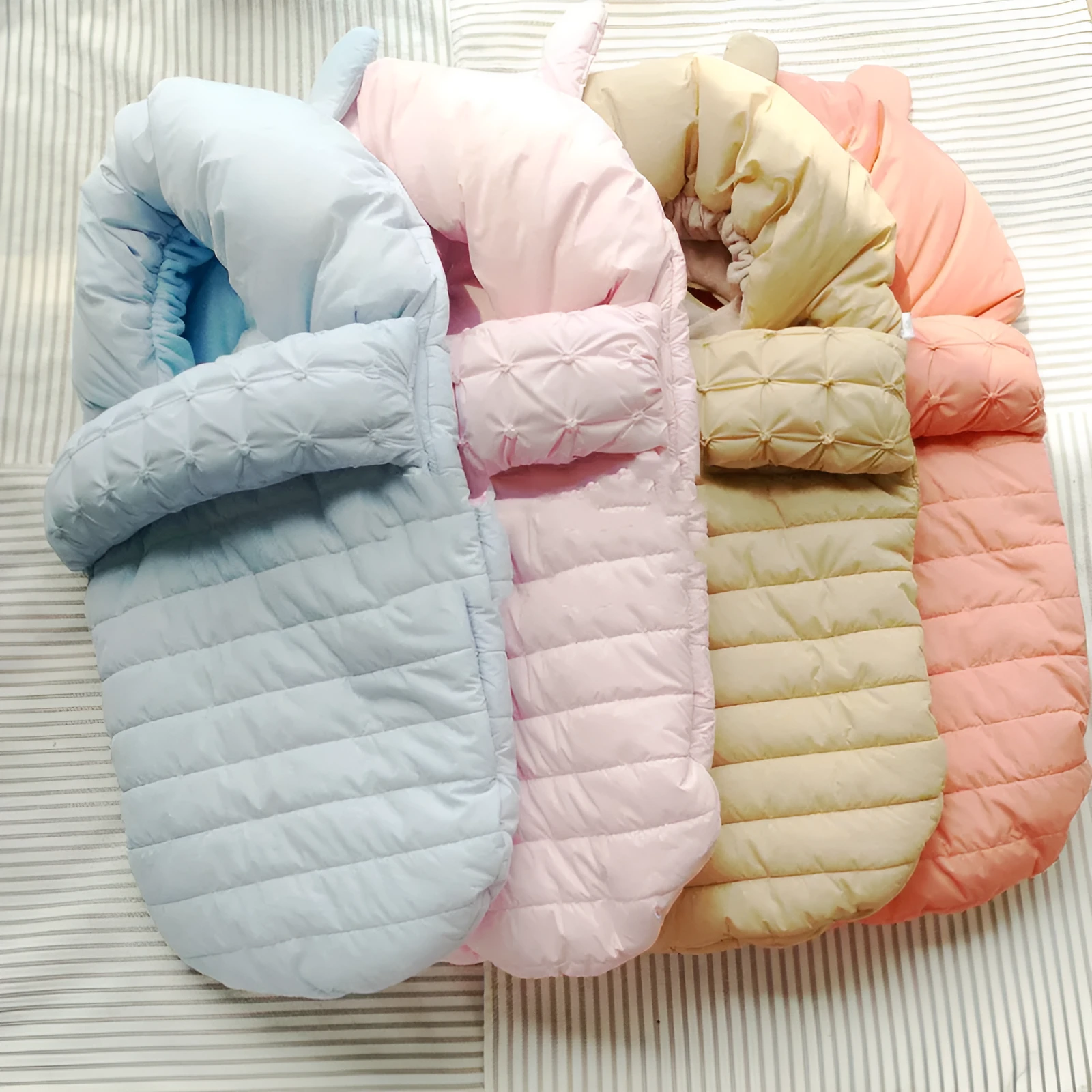 Baby sleeping bag in blue, made from nylon faux silk fleece, size 45x90cm