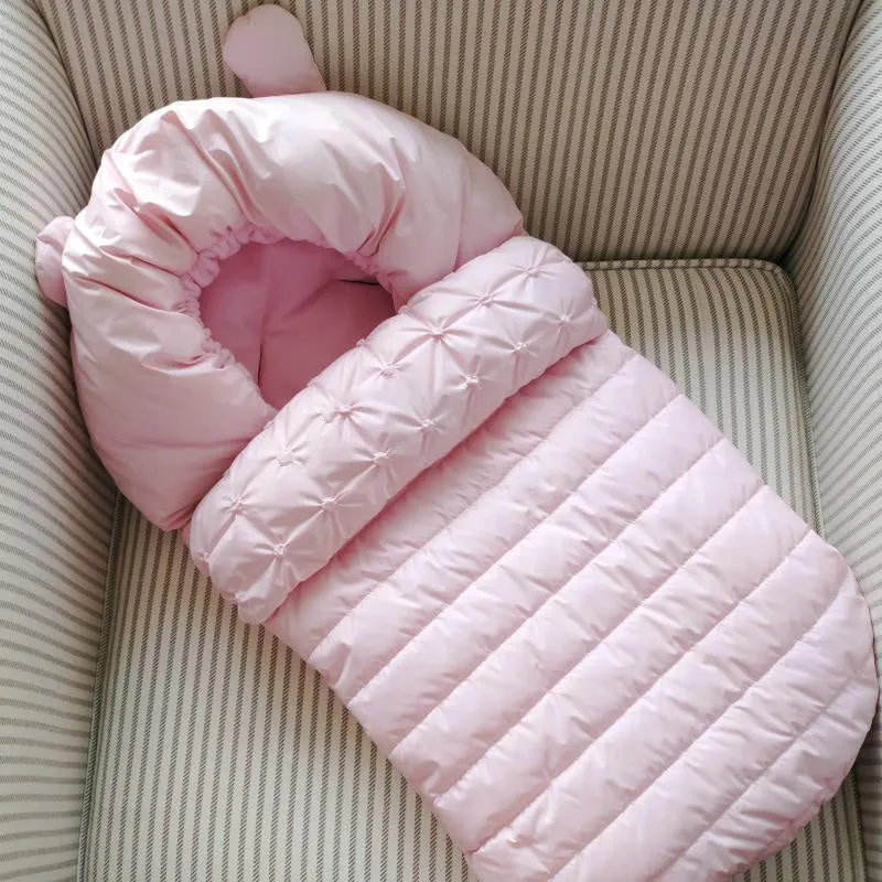 Baby sleeping bag in blue, made from nylon faux silk fleece, size 45x90cm