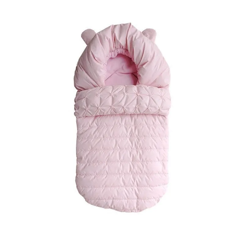 Baby sleeping bag in blue, made from nylon faux silk fleece, size 45x90cm