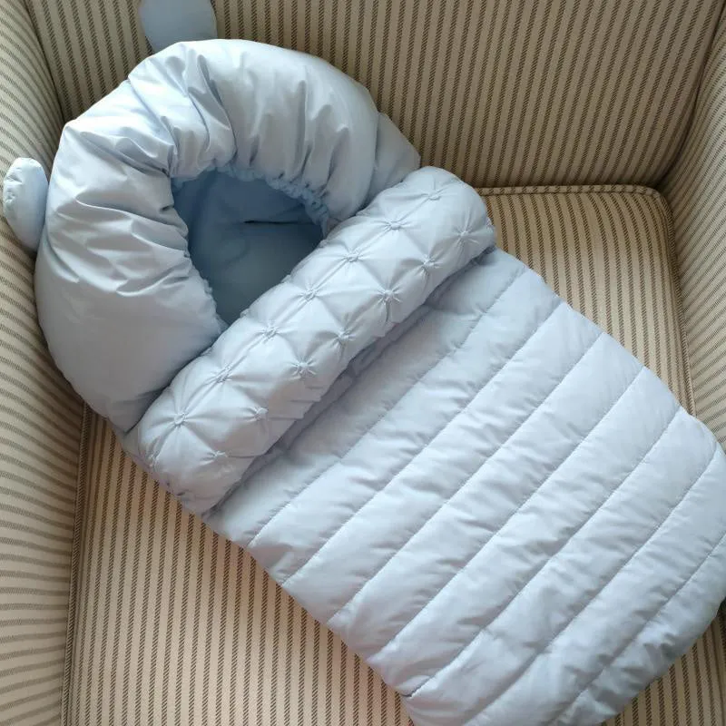 Baby sleeping bag in blue, made from nylon faux silk fleece, size 45x90cm